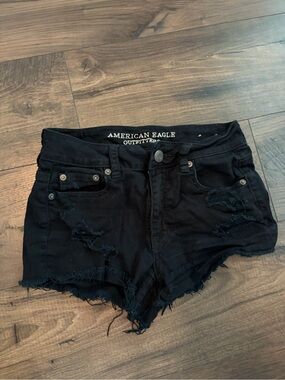 American Eagle Outfitters Black Distressed Denim Cutoff Shorts